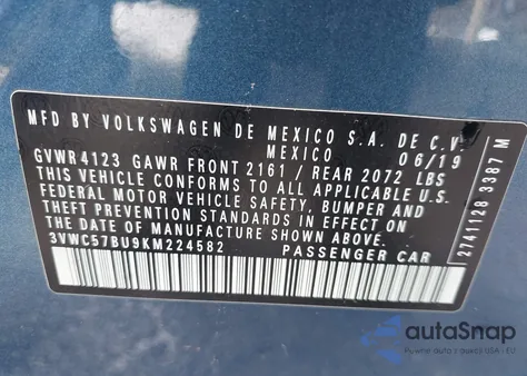 2019 Volkswagen Jetta 1.4T R-Line/1.4T S/1.4T Se z USA, uszkodzony, nr VIN 3VWC57BU9KM224582